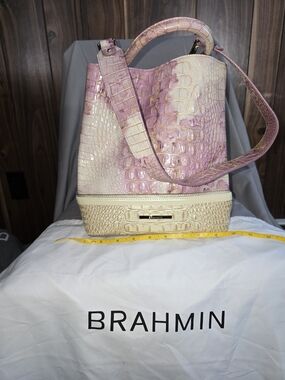 Brahmin Pink Cream Croc-Embossed Leather Bucket Bag & Wallet